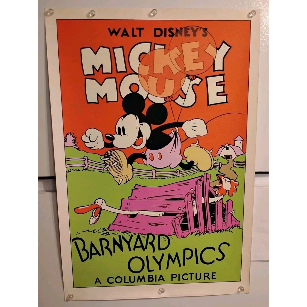 Disney Mickey Mouse Barnyard Olympics 8 Color Serigraph Reprint Poster Unframed
